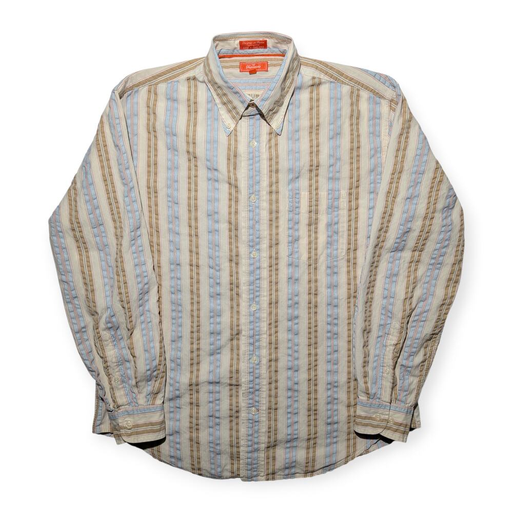 Façonnable Jeans Textured Stripe Button Down Shirt‎ Mens Cotton Hong Kong